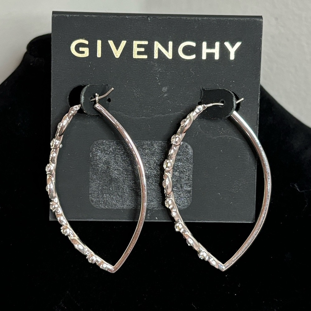NWT Givenchy Silver Crystal Open Teardrop Earrings